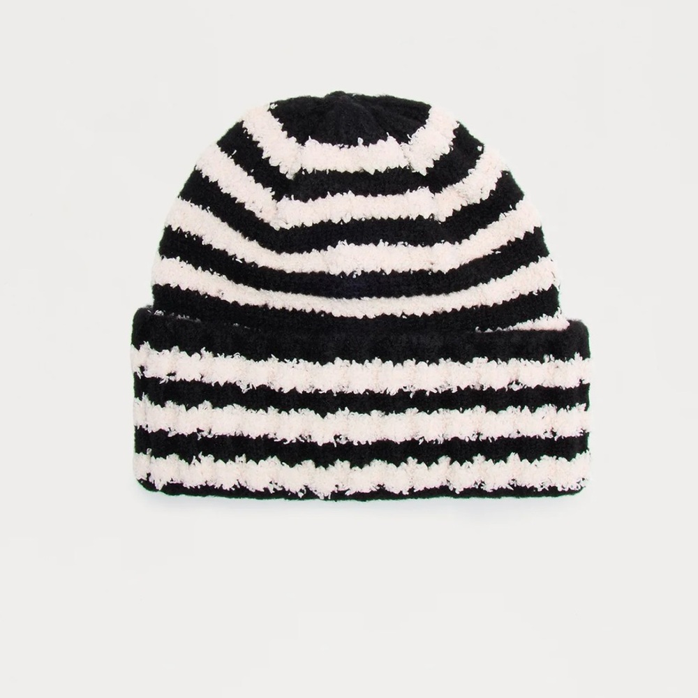 Fashion Nova Black and White Striped Beanie
